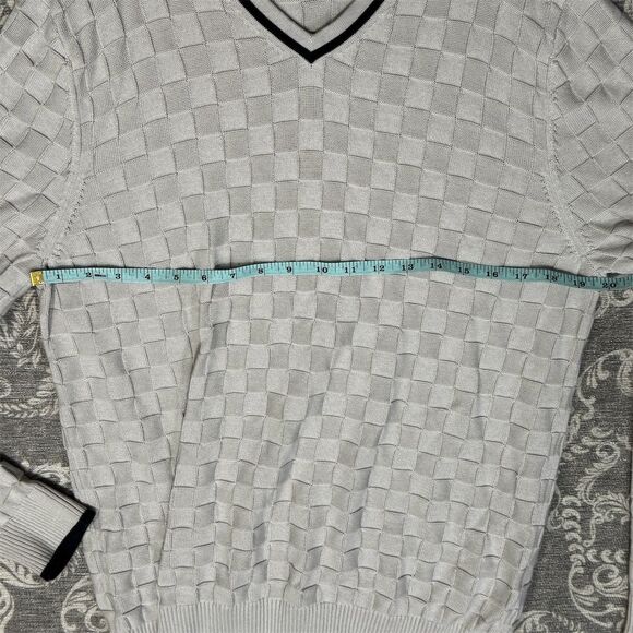 Lands' End Men's V-Neck Sweater LT White Checkered Long Sleeve Pullover - Picture 4 of 7